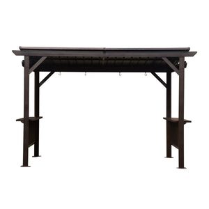 English Elm 6.5x12FT Hardtop Grill Gazebo – Sloped Galvanized Steel Roof, Sturdy Steel Frame, Dual Shelves & Hooks Brown W1859S00118