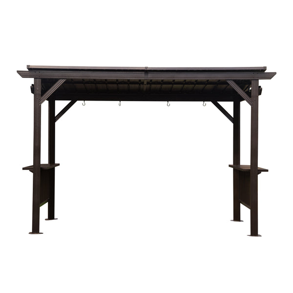 English Elm 6.5x12FT Hardtop Grill Gazebo – Sloped Galvanized Steel Roof, Sturdy Steel Frame, Dual Shelves & Hooks Brown W1859S00118