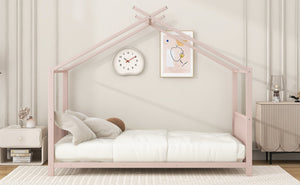 English Elm Twin Metal House Platform Bed with Slat Kit for Kids Sleepovers Sturdy Frame Elegant Silhouette 63.8"H Pink MF322835AAH