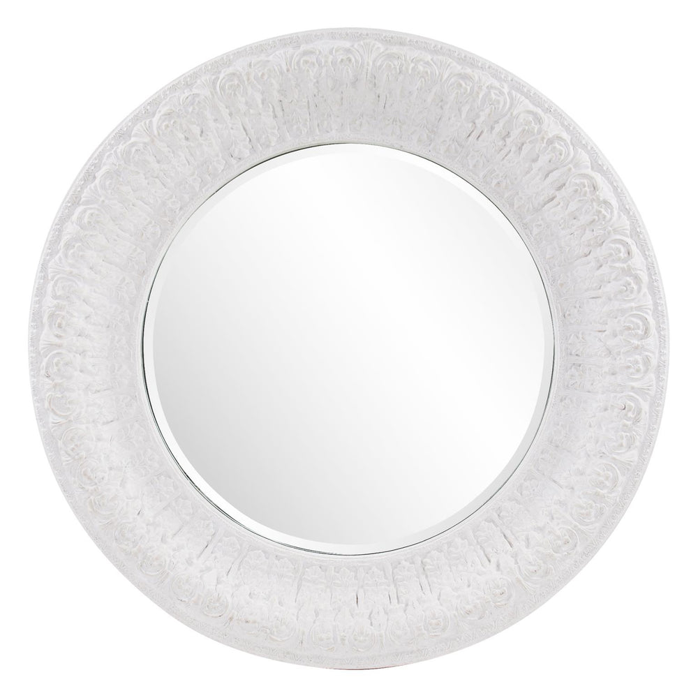 Howard Elliott Arthur Round Mirror - Oversized Elegant Design With Vintage White Wash Finish For Any Room Decor White Polyurethane 43160-howard-elliott