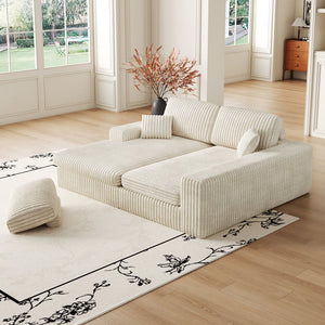 English Elm 114.5'Modern Corduroy Modular sofa with reversible chaise, slow-rebound foam cushions and versatile L-shape seating Beige W834S00456