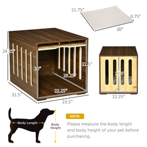 English Elm PawHut Modern Dog Crate End Table with Removable Sliding Door, Foam Cushion, Lock, Indoor Pet Haven Brown W2225P217302