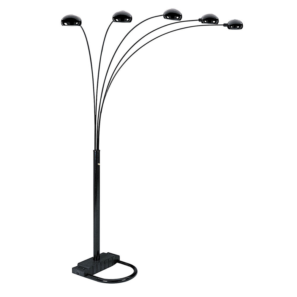 Homeroots 84" Black Five Light Arc Floor Lamp With Black Dome Shade  Metal 431767