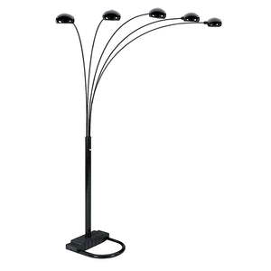 Homeroots 84" Black Five Light Arc Floor Lamp With Black Dome Shade  Metal 431767