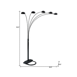 Homeroots 84" Black Five Light Arc Floor Lamp With Black Dome Shade  Metal 431767