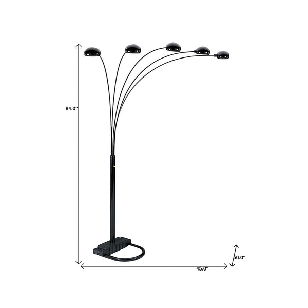Homeroots 84" Black Five Light Arc Floor Lamp With Black Dome Shade  Metal 431767