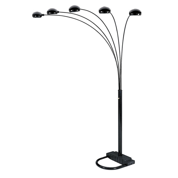 Homeroots 84" Black Five Light Arc Floor Lamp With Black Dome Shade  Metal 431767