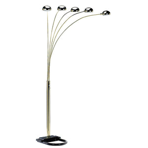 HomeRoots 84" Elegant Five-Light Arc Floor Lamp with Brass Dome Shade for Modern Living Room Illumination Gold 431768
