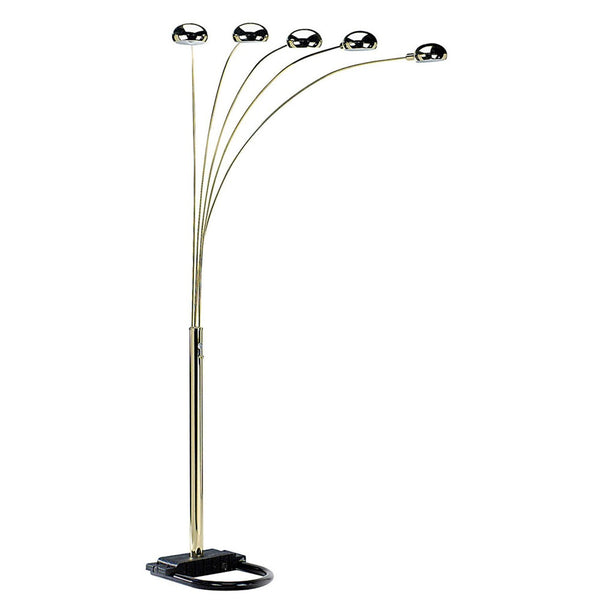 HomeRoots 84" Elegant Five-Light Arc Floor Lamp with Brass Dome Shade for Modern Living Room Illumination Gold 431768