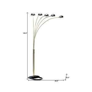 HomeRoots 84" Elegant Five-Light Arc Floor Lamp with Brass Dome Shade for Modern Living Room Illumination Gold 431768