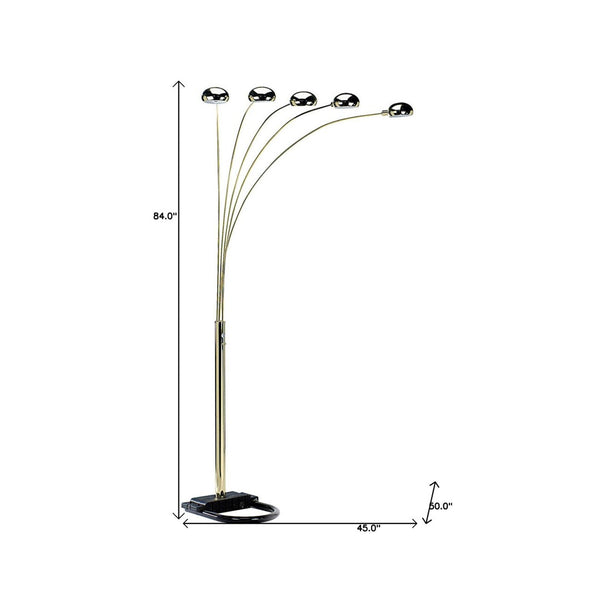 HomeRoots 84" Elegant Five-Light Arc Floor Lamp with Brass Dome Shade for Modern Living Room Illumination Gold 431768
