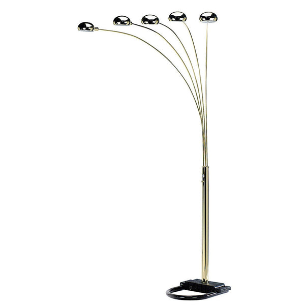 HomeRoots 84" Elegant Five-Light Arc Floor Lamp with Brass Dome Shade for Modern Living Room Illumination Gold 431768