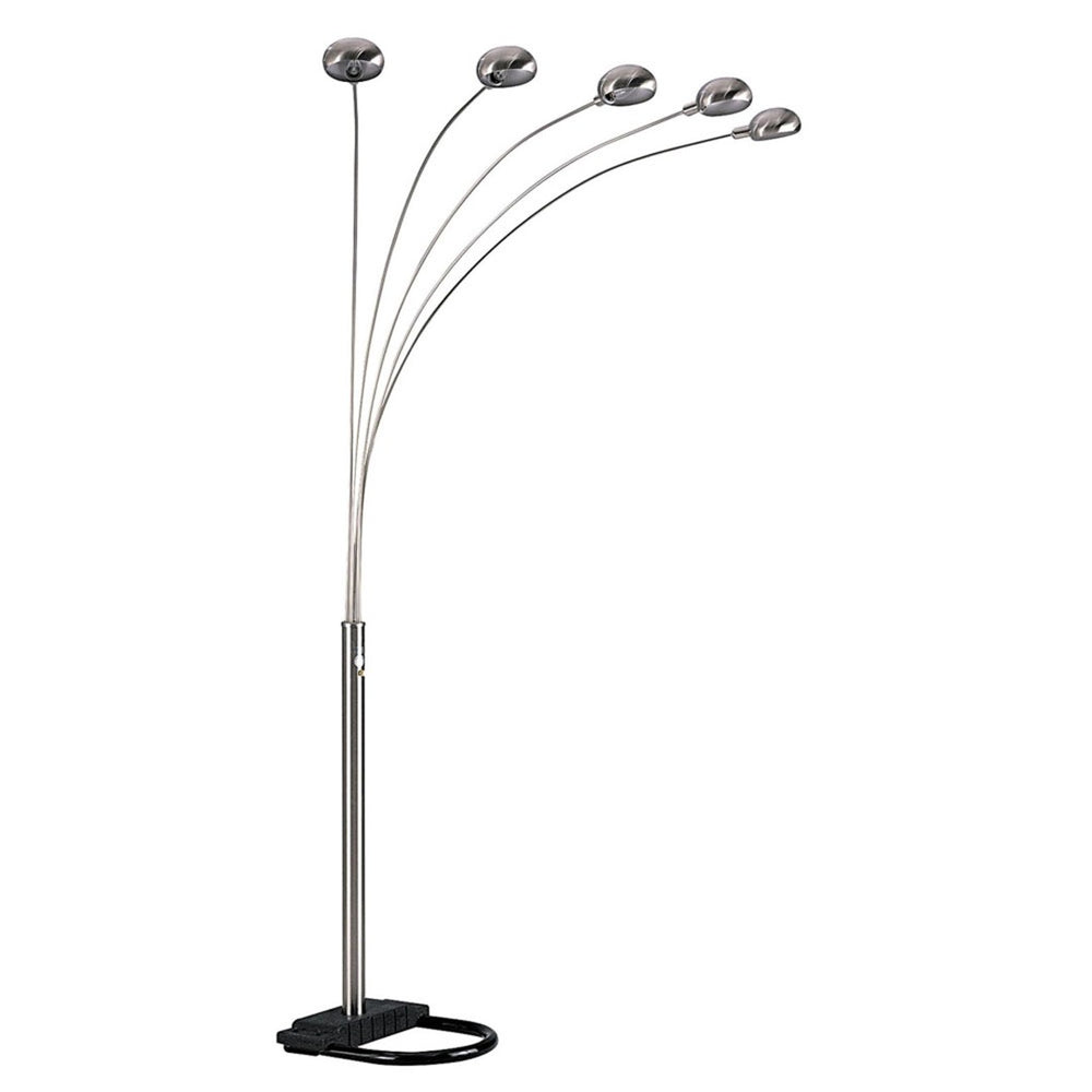 HomeRoots 84" Elegant Five-Light Arc Floor Lamp with Brass Dome Shade for Modern Living Room Illumination Nickel 431769