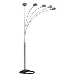 HomeRoots 84" Elegant Five-Light Arc Floor Lamp with Brass Dome Shade for Modern Living Room Illumination Nickel 431769