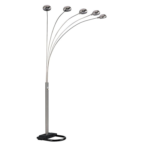 HomeRoots 84" Elegant Five-Light Arc Floor Lamp with Brass Dome Shade for Modern Living Room Illumination Nickel 431769