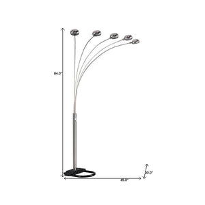 HomeRoots 84" Elegant Five-Light Arc Floor Lamp with Brass Dome Shade for Modern Living Room Illumination Nickel 431769