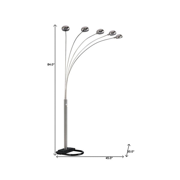 HomeRoots 84" Elegant Five-Light Arc Floor Lamp with Brass Dome Shade for Modern Living Room Illumination Nickel 431769