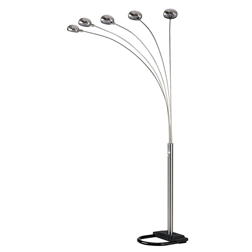 HomeRoots 84" Elegant Five-Light Arc Floor Lamp with Brass Dome Shade for Modern Living Room Illumination Nickel 431769