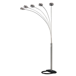 HomeRoots 84" Elegant Five-Light Arc Floor Lamp with Brass Dome Shade for Modern Living Room Illumination Nickel 431769