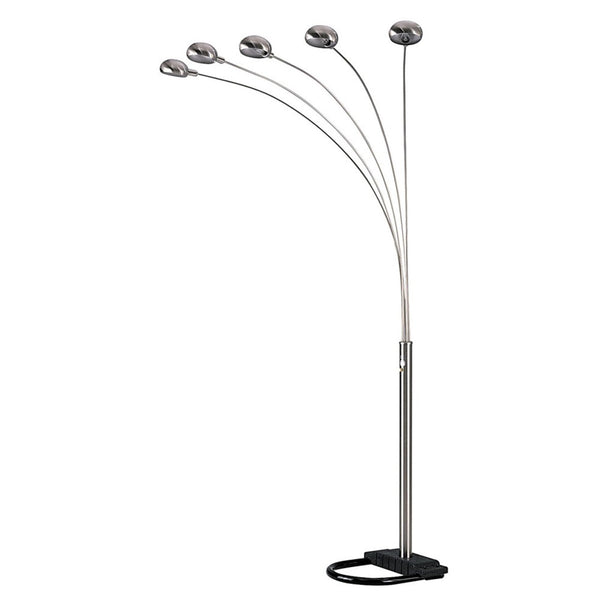 HomeRoots 84" Elegant Five-Light Arc Floor Lamp with Brass Dome Shade for Modern Living Room Illumination Nickel 431769