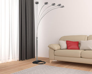HomeRoots 84" Elegant Five-Light Arc Floor Lamp with Brass Dome Shade for Modern Living Room Illumination Nickel 431769