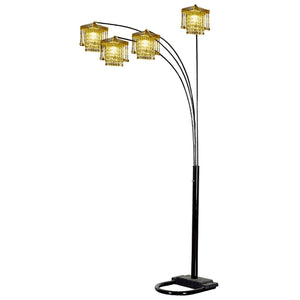 Homeroots 84" Black Four Light Arc Floor Lamp With Clear Crystal Glass Chandelier Shade  Metal 431770
