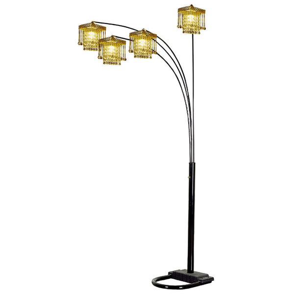 Homeroots 84" Black Four Light Arc Floor Lamp With Clear Crystal Glass Chandelier Shade  Metal 431770