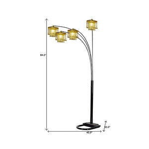 Homeroots 84" Black Four Light Arc Floor Lamp With Clear Crystal Glass Chandelier Shade  Metal 431770