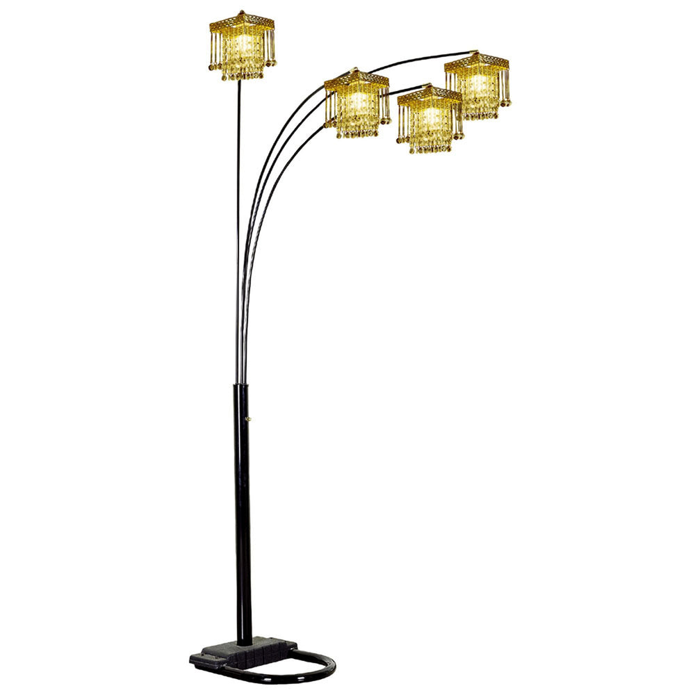 Homeroots 84" Black Four Light Arc Floor Lamp With Clear Crystal Glass Chandelier Shade  Metal 431770