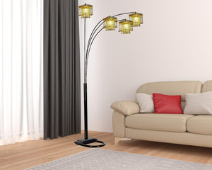 Homeroots 84" Black Four Light Arc Floor Lamp With Clear Crystal Glass Chandelier Shade  Metal 431770