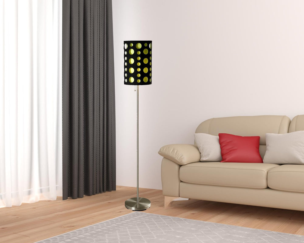 HomeRoots 66" Steel Novelty Floor Lamp - Stylish Black & Green Drum Shade for Modern Ambiance & Versatile Decor 431771