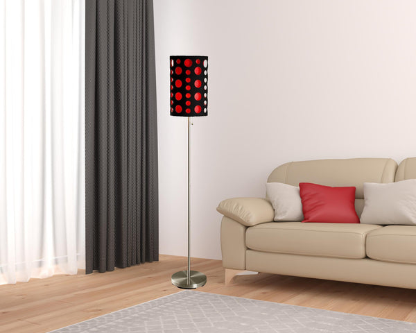 Homeroots 66" Steel Novelty Floor Lamp With Black And Red Drum Shade Black,Red Metal 431772