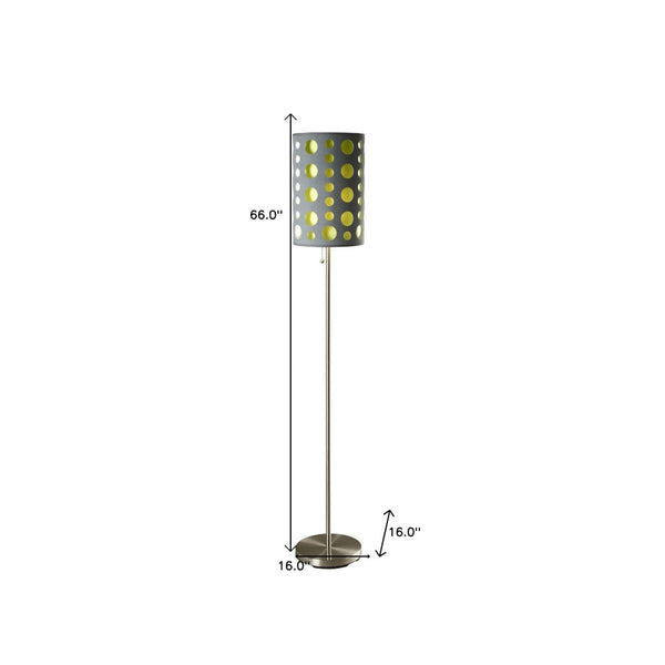 HomeRoots 66" Contemporary Steel Novelty Floor Lamp with Versatile Gray and Green Drum Shade for Any Room 431774