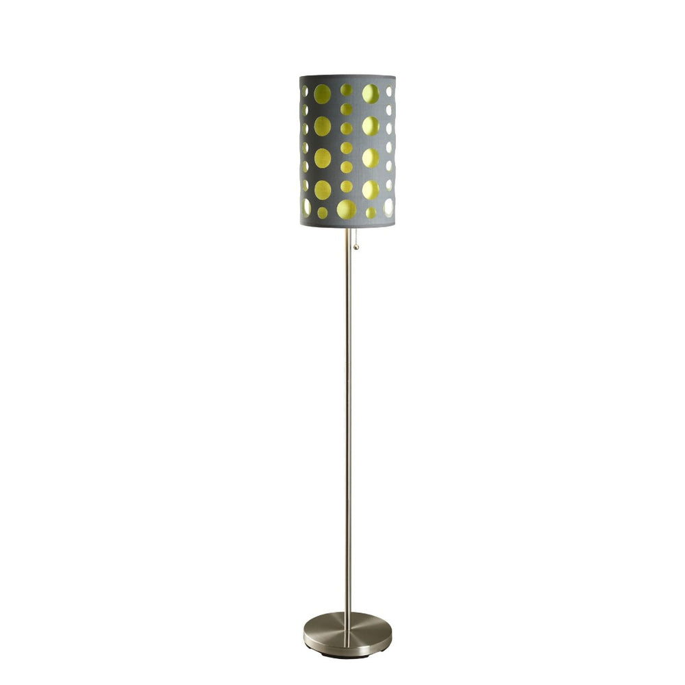HomeRoots 66" Contemporary Steel Novelty Floor Lamp with Versatile Gray and Green Drum Shade for Any Room 431774