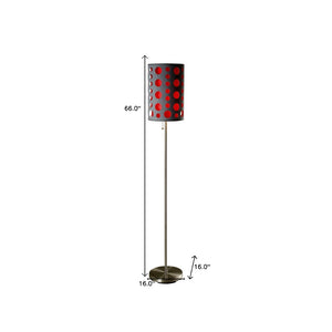 HomeRoots 66" Steel Novelty Floor Lamp - Contemporary Design with Versatile Drum Shade for Modern Spaces Gray/Red 431775