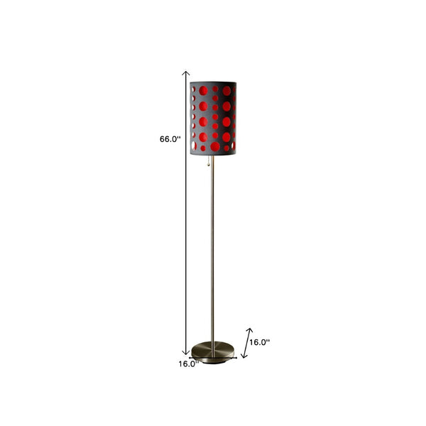 HomeRoots 66" Steel Novelty Floor Lamp - Contemporary Design with Versatile Drum Shade for Modern Spaces Gray/Red 431775