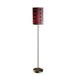 HomeRoots 66" Steel Novelty Floor Lamp - Contemporary Design with Versatile Drum Shade for Modern Spaces Gray/Red 431775