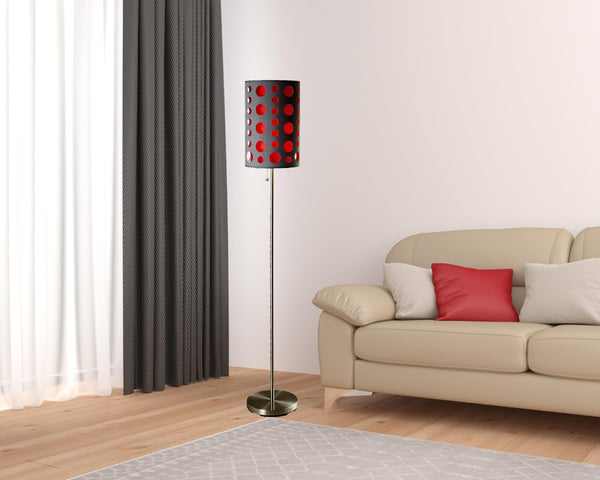 HomeRoots 66" Steel Novelty Floor Lamp - Contemporary Design with Versatile Drum Shade for Modern Spaces Gray/Red 431775