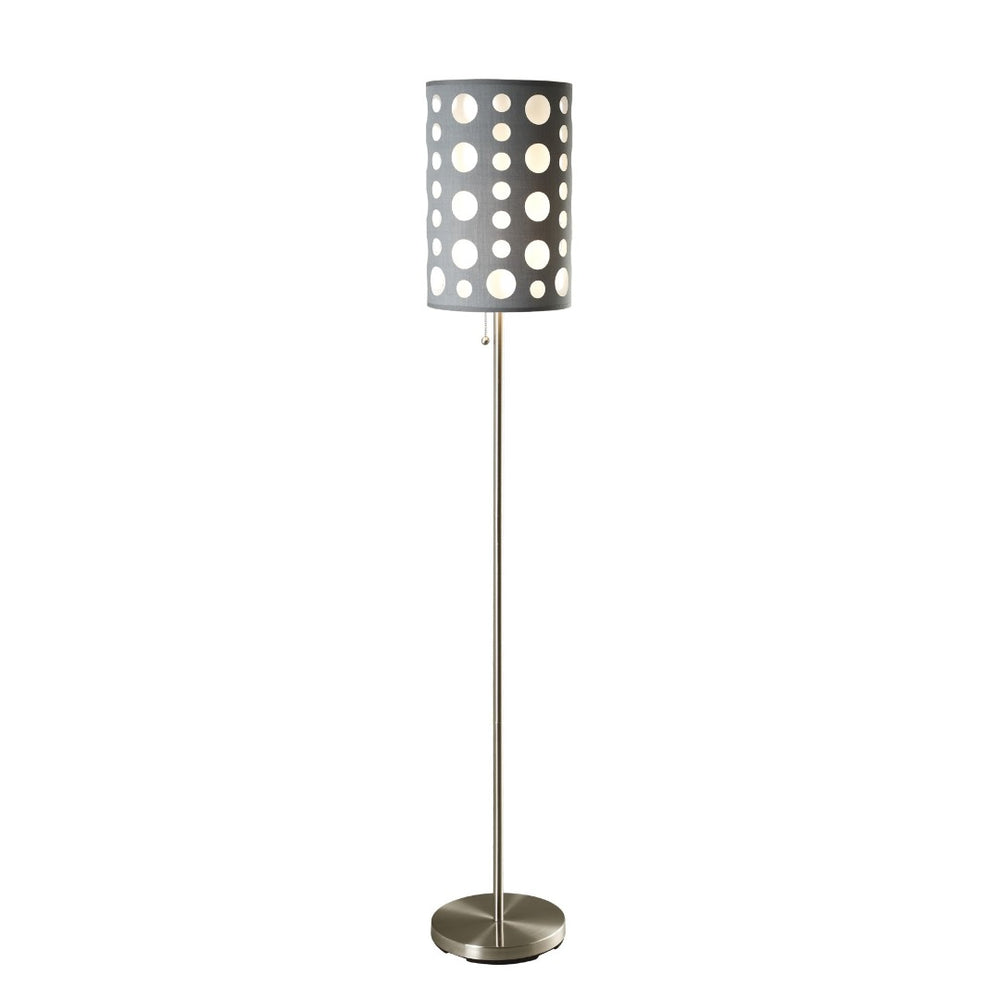 HomeRoots 66" Steel Novelty Floor Lamp - Contemporary Design with Versatile Drum Shade for Modern Spaces Gray/White 431776