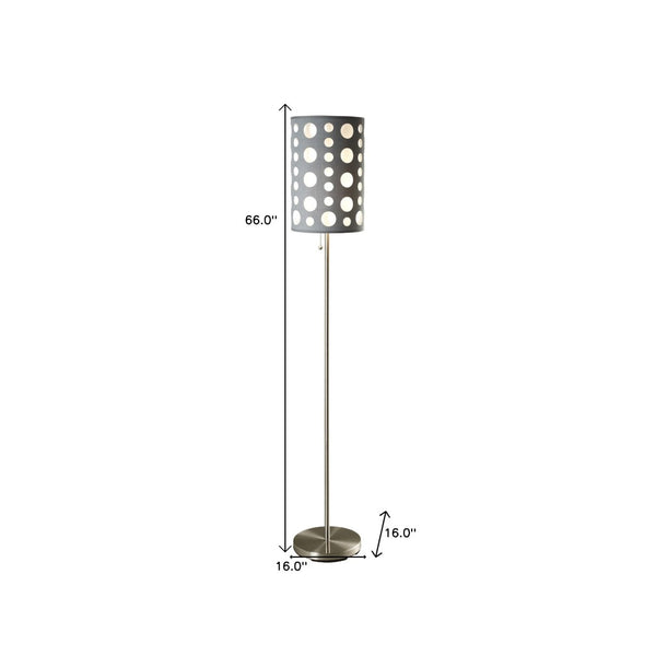 HomeRoots 66" Steel Novelty Floor Lamp - Contemporary Design with Versatile Drum Shade for Modern Spaces Gray/White 431776