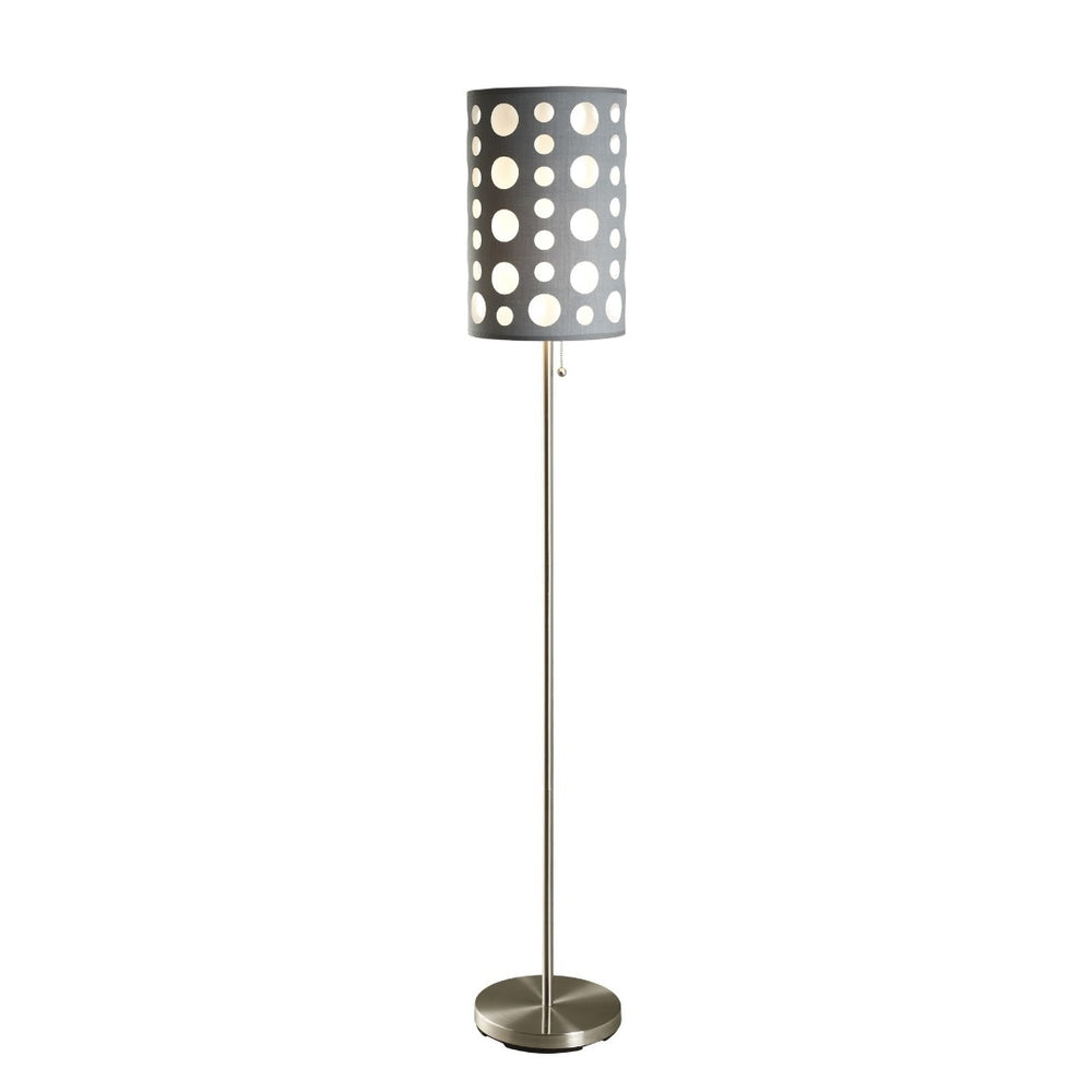 HomeRoots 66" Steel Novelty Floor Lamp - Contemporary Design with Versatile Drum Shade for Modern Spaces Gray/White 431776