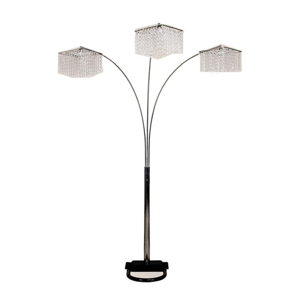 HomeRoots 84" Silver Arched Floor Lamp with Crystal Square Shade - Elegant Three-Light Design for Modern Spaces 431779