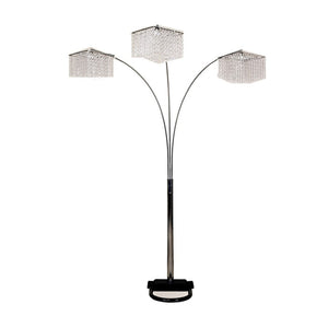 HomeRoots 84" Silver Arched Floor Lamp with Crystal Square Shade - Elegant Three-Light Design for Modern Spaces 431779
