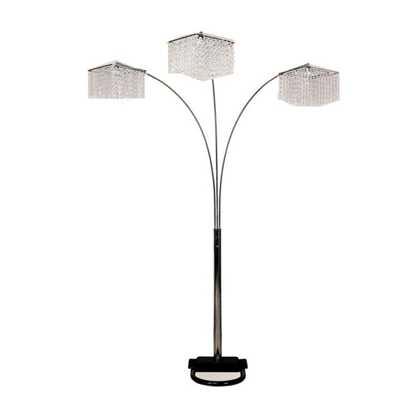 HomeRoots 84" Silver Arched Floor Lamp with Crystal Square Shade - Elegant Three-Light Design for Modern Spaces 431779