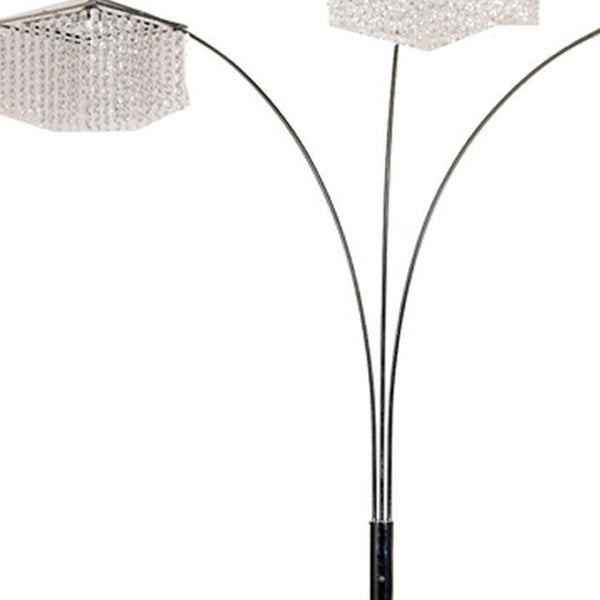 HomeRoots 84" Silver Arched Floor Lamp with Crystal Square Shade - Elegant Three-Light Design for Modern Spaces 431779