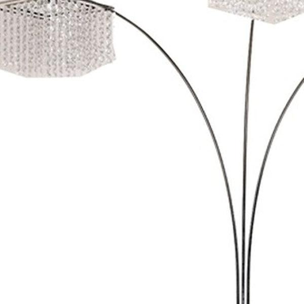 HomeRoots 84" Silver Arched Floor Lamp with Crystal Square Shade - Elegant Three-Light Design for Modern Spaces 431779