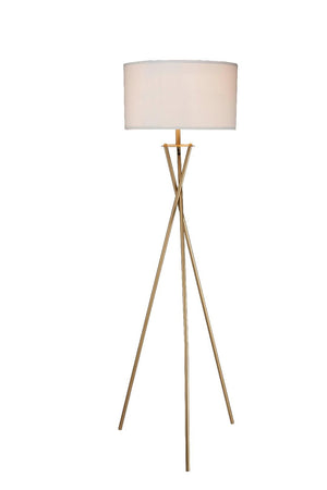 HomeRoots 65" Elegant Gold and White Tripod Floor Lamp with Drum Shade – Modern Lighting for Any Room 431784