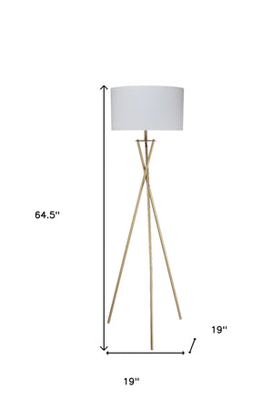 HomeRoots 65" Elegant Gold and White Tripod Floor Lamp with Drum Shade – Modern Lighting for Any Room 431784