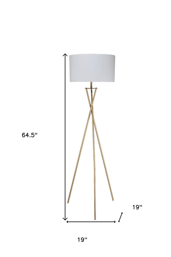 HomeRoots 65" Elegant Gold and White Tripod Floor Lamp with Drum Shade – Modern Lighting for Any Room 431784