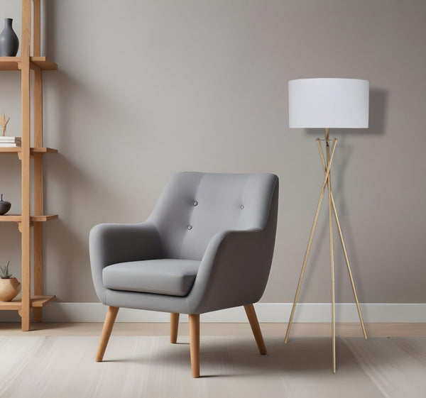 HomeRoots 65" Elegant Gold and White Tripod Floor Lamp with Drum Shade – Modern Lighting for Any Room 431784